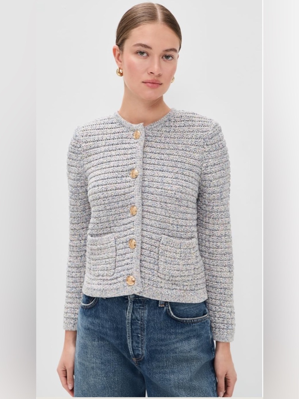 ba&sh Bash Guspa Multicolor Tweed Cardigan Jacket Gray Pastel Multi | size 1 / S - Picture 8 of 16